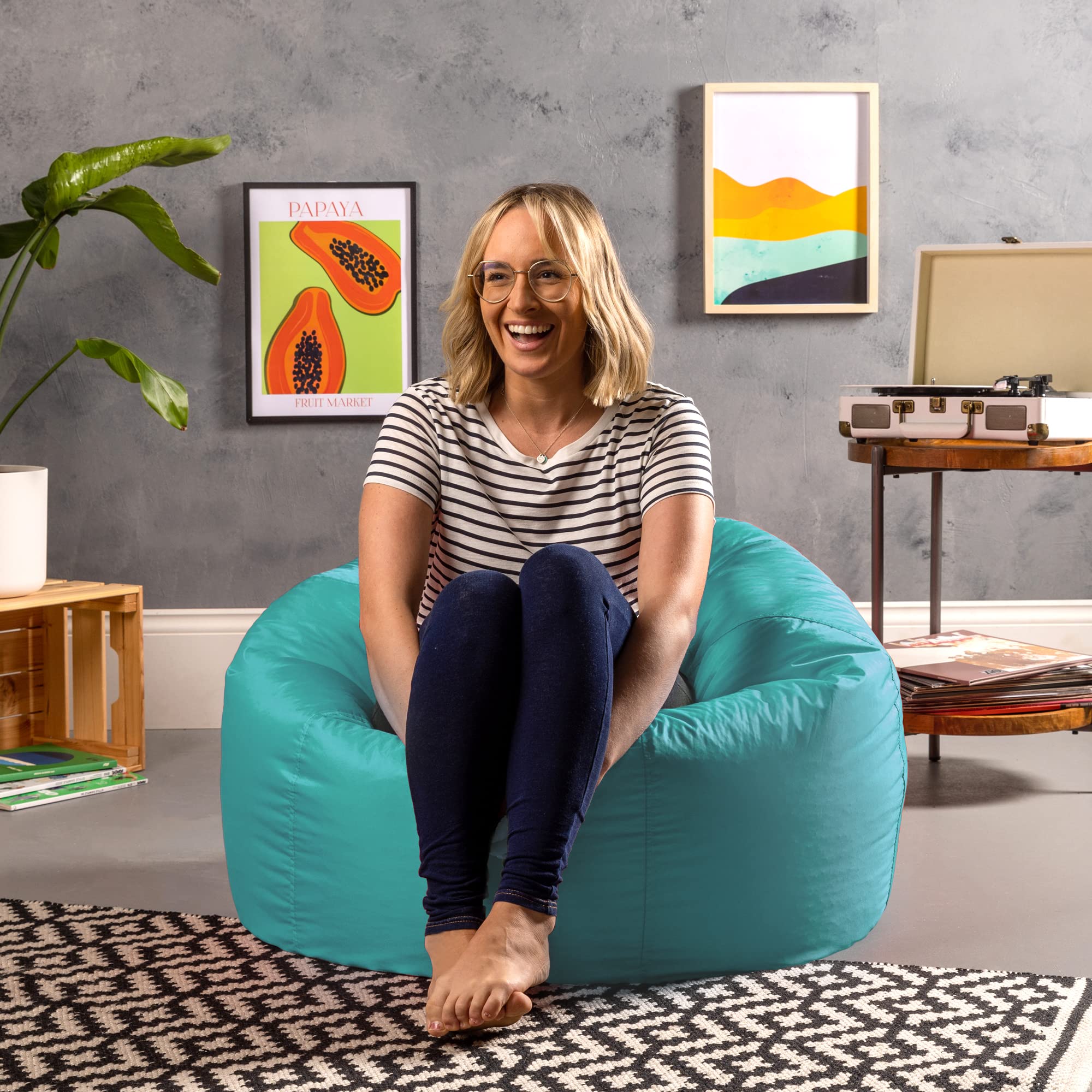 Bean Bag Bazaar Outdoor Bean Bag, Aqua Blue, Water Resistant Fabric, Large Beanbag with Filling Included, Floor Chair, Garden Chair, Outdoor Seating,