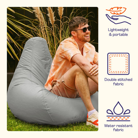 Bean Bag Bazaar Recliner Gaming Bean Bag Chair, Grey, Indoor Outdoor Water Resistant Fabric, Large Beanbag with Filling Included, Gaming Chair,