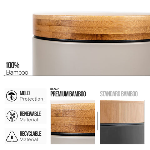 Kazai. 5L Designer Bathroom Bin | Superior Bamboo | Soft Closing | Anti-Finger | Taupe (Bright)