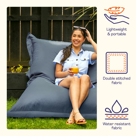 Bean Bag Bazaar Giant Bean Bag, Slate Grey, Water-Resistant Fabric, Large Outdoor Floor Cushion with Filling Included, 180cm x 140cm, Garden Chairs,