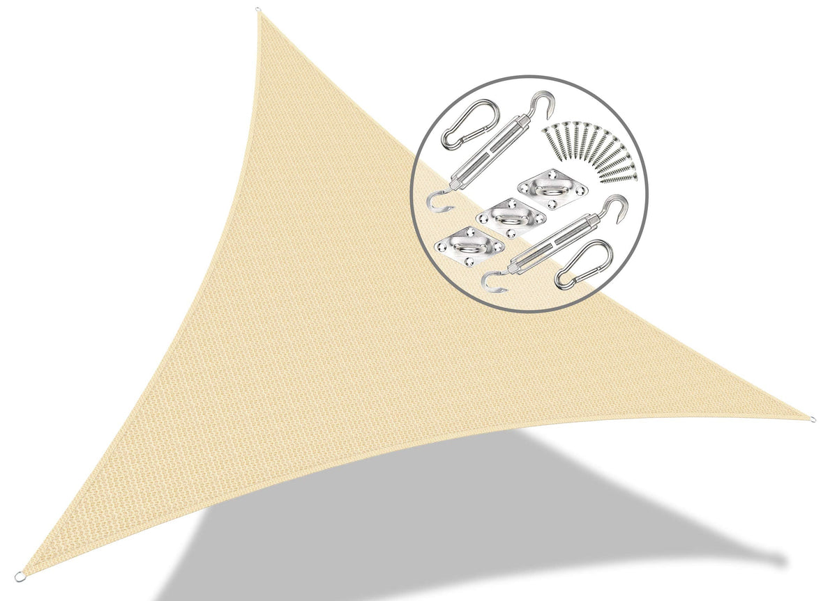 VOUNOT Sun Shade Sail Canopy Triangle 5x5x5m with Fixing Kit, HDPE, UV-Protection Breathable Awning for Garden Outdoor Patio, Ivory