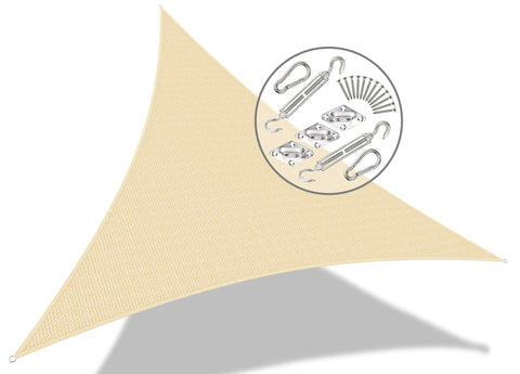 VOUNOT Sun Shade Sail Canopy Triangle 5x5x5m with Fixing Kit, HDPE, UV-Protection Breathable Awning for Garden Outdoor Patio, Ivory