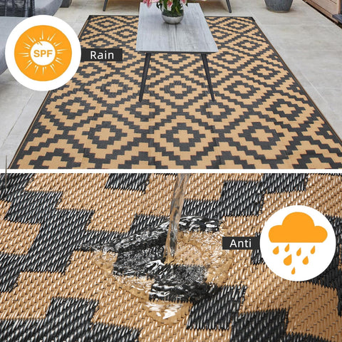 Enipate Geometric Outdoor Rugs for Patios Clearance, 182 x 274cm(6x9ft) Reversible & Easy Cleaning Patio Decking Rug, Portable Comfortable Woven