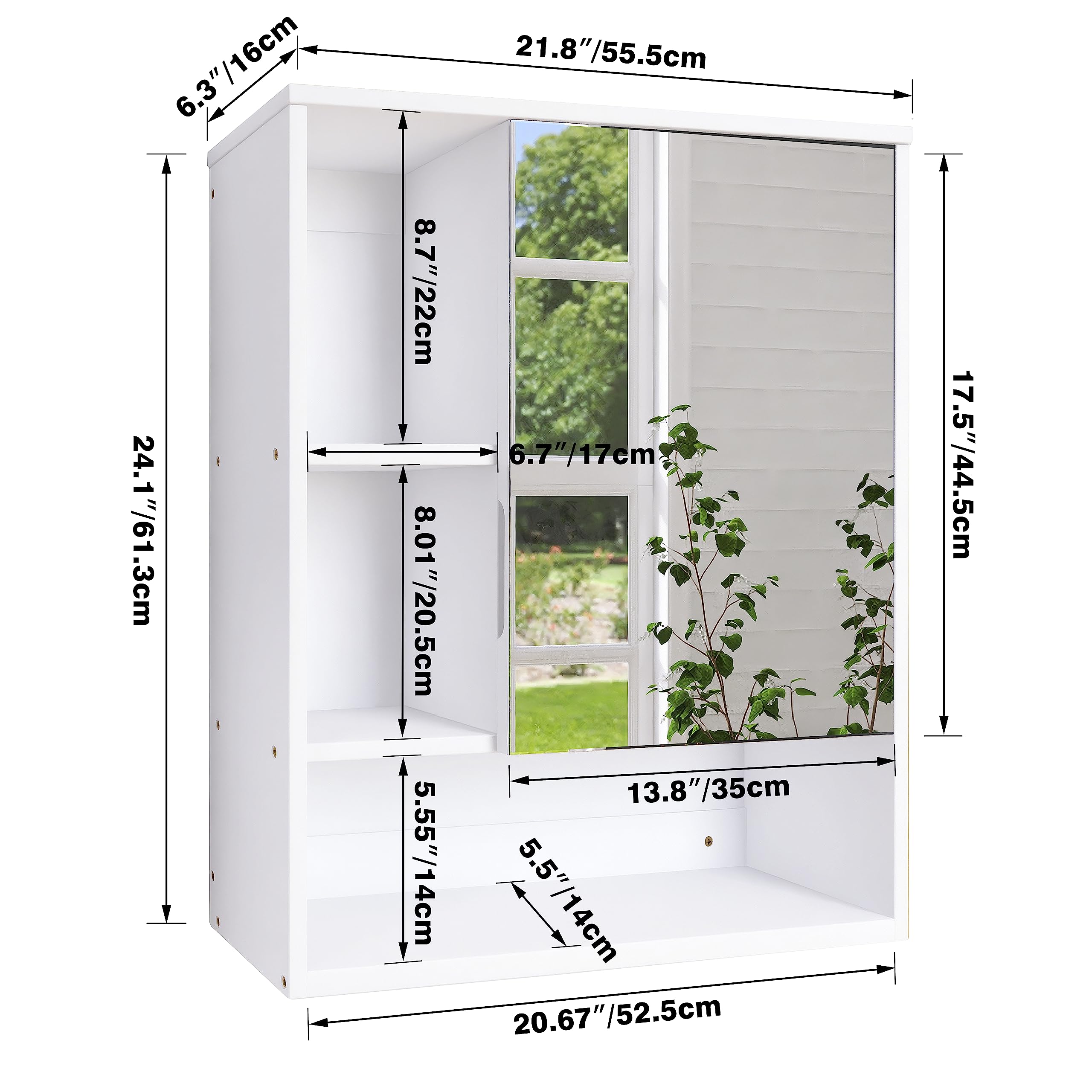 SMIBUY Bathroom Mirror Cabinet Wall Mounted, Bamboo Space Saver Medicine Cabinet, Wall Hanging Over Toilet Storage Cabinet with Mirror Door and
