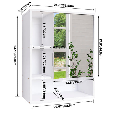 SMIBUY Bathroom Mirror Cabinet Wall Mounted, Bamboo Space Saver Medicine Cabinet, Wall Hanging Over Toilet Storage Cabinet with Mirror Door and