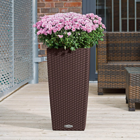 Lechuza Self Watering Plant Pots CUBICO Cottage 40 Large Rattan Look Plastic Outdoor Indoor Planter with Drainage Hole H75 L40 W40 cm Mocha