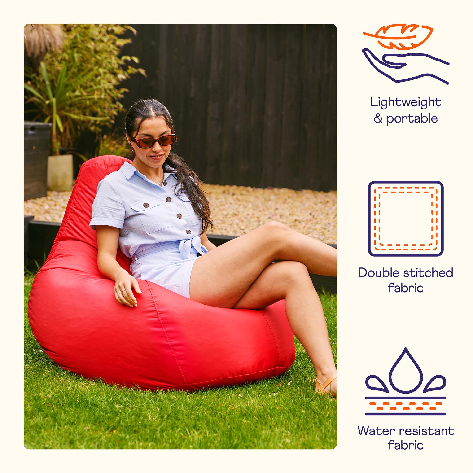 Bean Bag Bazaar Recliner Gaming Bean Bag Chair, Red, Indoor Outdoor Water Resistant Fabric, Large Beanbag with Filling Included, Gaming Chair, Outdoor