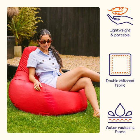 Bean Bag Bazaar Recliner Gaming Bean Bag Chair, Red, Indoor Outdoor Water Resistant Fabric, Large Beanbag with Filling Included, Gaming Chair, Outdoor