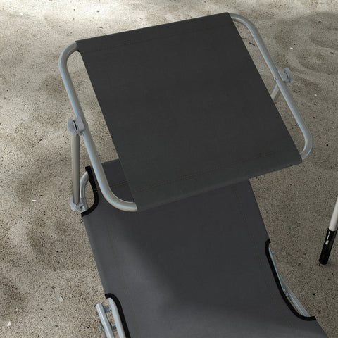 Outsunny Outdoor Foldable Sun Lounger Set of 2, 4 Level Adjustable Backrest Reclining Sun Lounger Chair with Angle Adjust Sun Shade Awning for Beach, Garden, Patio, Grey