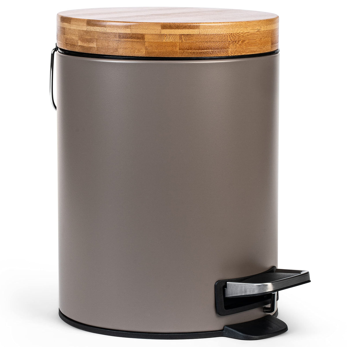 Kazai. 5L Designer Bathroom Bin | Superior Bamboo | Soft Closing | Anti-Finger | Taupe (Dark)