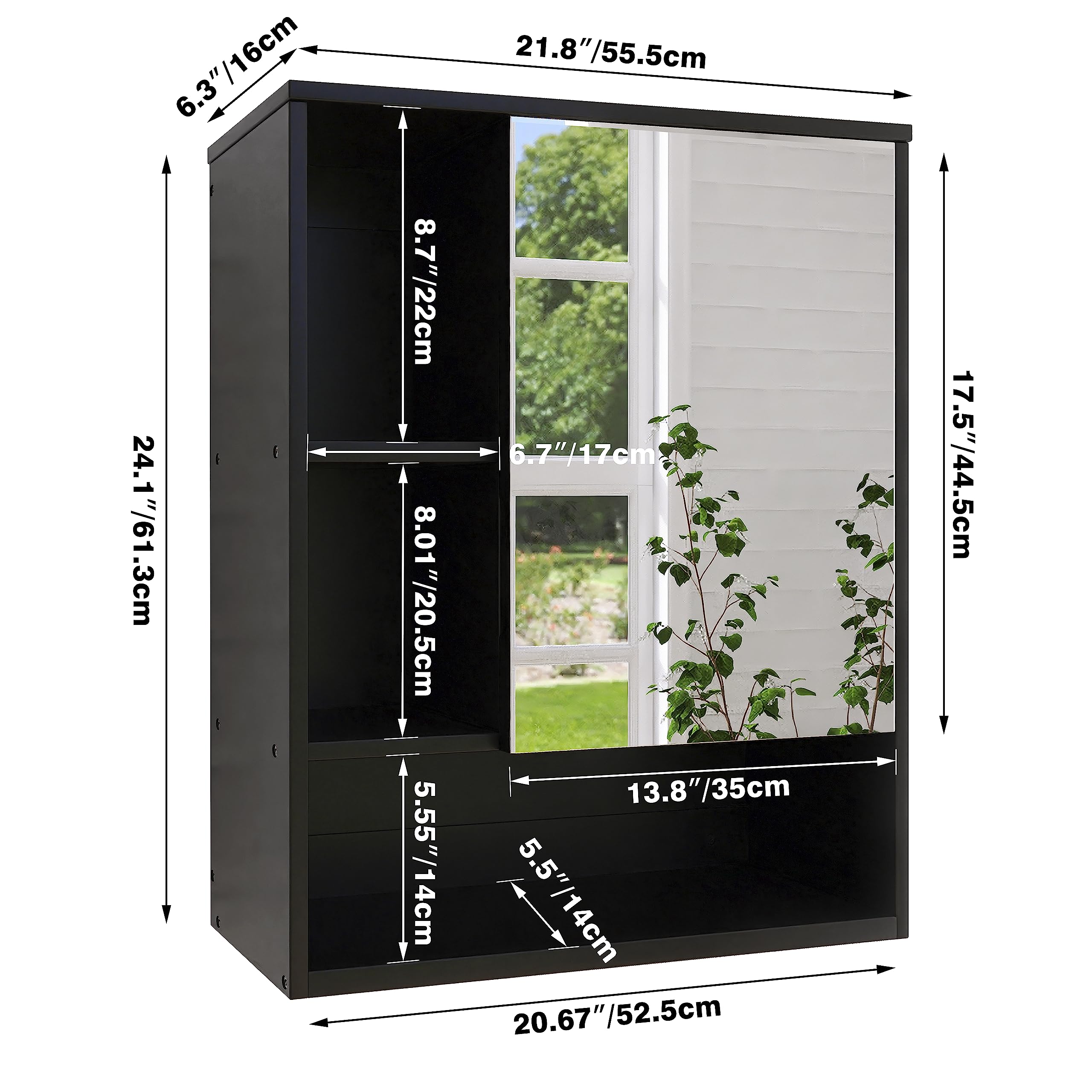 SMIBUY Bathroom Mirror Cabinet Wall Mounted, Bamboo Space Saver Medicine Cabinet, Wall Hanging Over Toilet Storage Cabinet with Mirror Door and