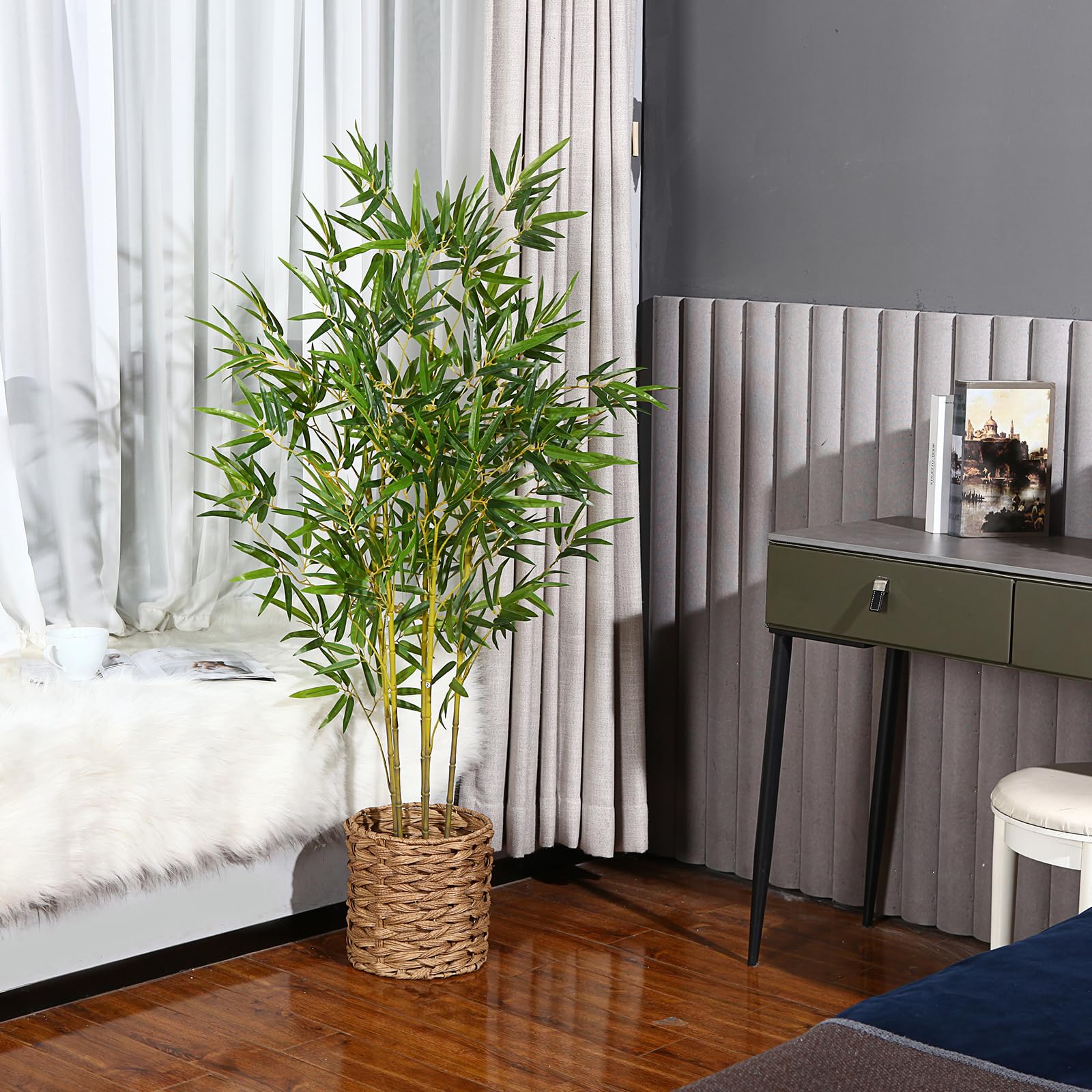 Kazeila Artificial Bamboo Plants Trees Outdoor 140cm Fake Plant Decorative Artificial Plants Indoor Outdoor Home Office Garden(1Pack)