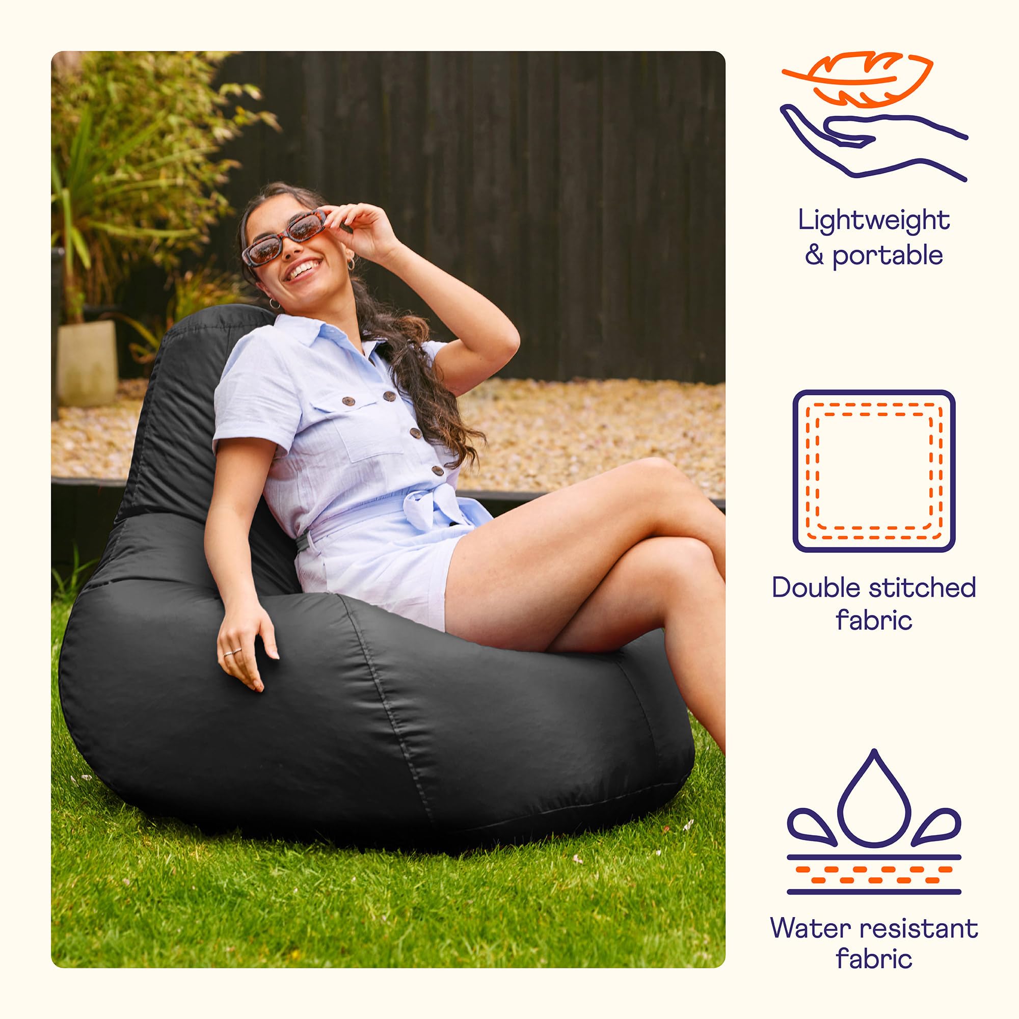 Bean Bag Bazaar Recliner Gaming Bean Bag Chair, Black, Indoor Outdoor Water Resistant Fabric, Large Beanbag with Filling Included, Gaming Chair,