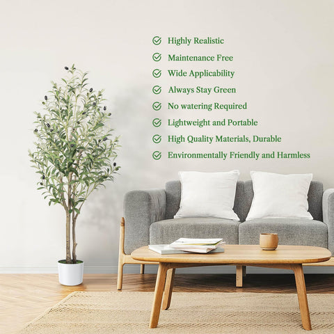 Alupssuc 4FT Olive Tree Artificial, Faux Olive Tree with White Pot, Fake Olive Plant Indoor Outdoor with Natural Wood Trunk & Lifelike Fruits, Perfect