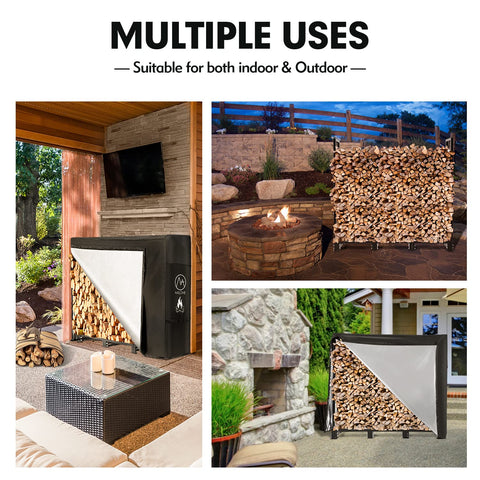 NALONE 4FT Outdoor Firewood Rack with Cover&Carry Bag Heavy Duty Square Strong Stand Rack with Waterproof Cover for Fireplace Fire Pits Wood Pile