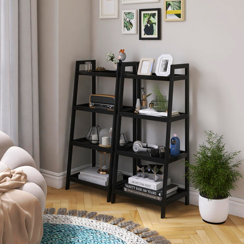 SMIBUY Bamboo Bookshelf, Bathroom Storage Rack Organizer, Plant Flower Display Stand Floor Standing with 4 Tier Open Shelves and Handles (Black)