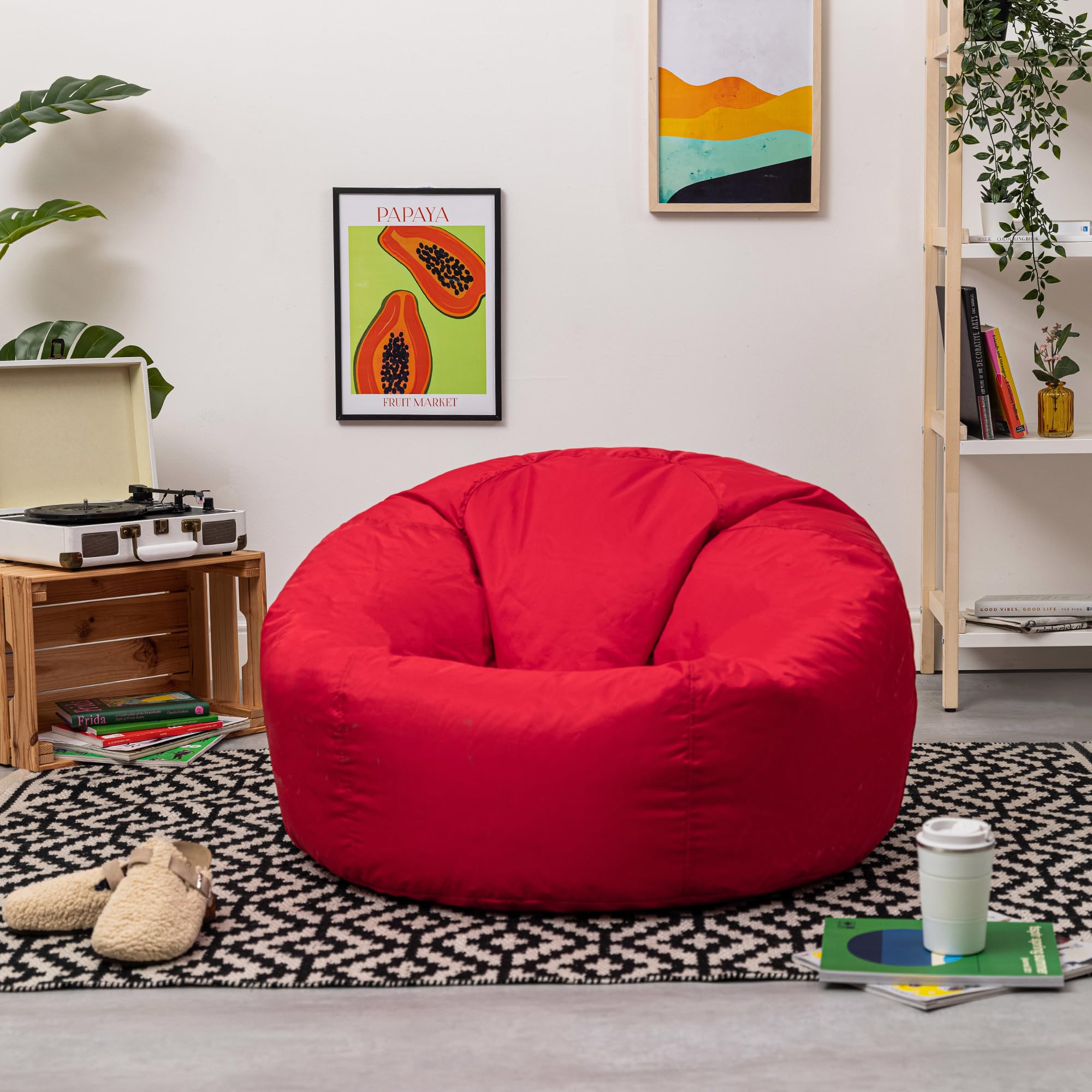 Bean Bag Bazaar Outdoor Bean Bag, Red, Water Resistant Fabric, Large Beanbag with Filling Included, Floor Chair, Garden Chair, Outdoor Seating, Garden