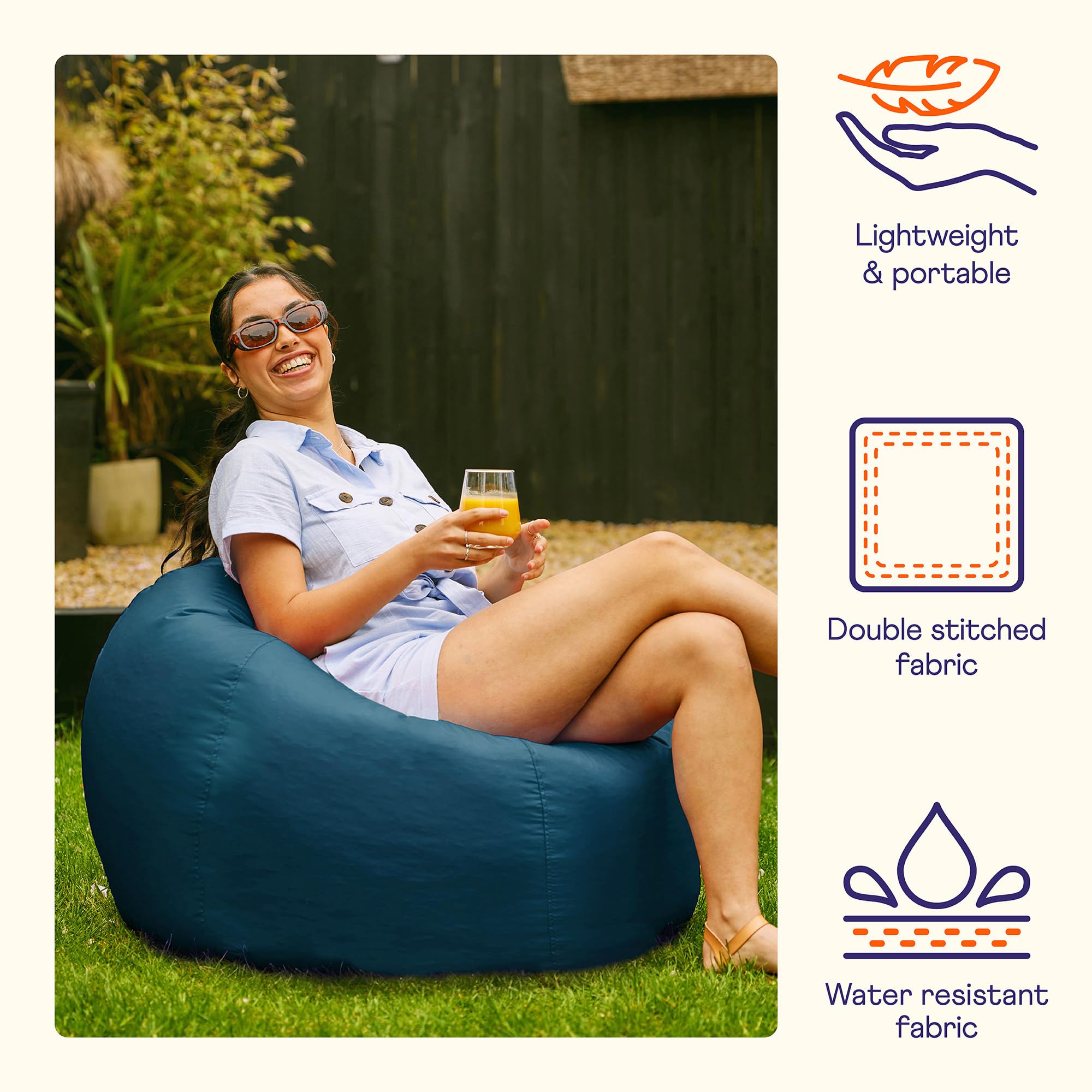 Bean Bag Bazaar Outdoor Bean Bag, Teal Green, Water Resistant Fabric, Large Beanbag with Filling Included, Floor Chair, Garden Chair, Outdoor Seating,