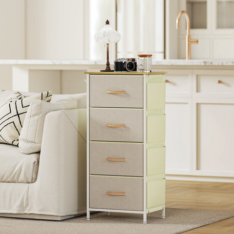HOMCOM Chest of Four Fabric Drawers - Beige