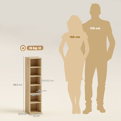 HOMCOM Set of 2 CD Media Display Shelf Unit Tower Rack with Adjustable Shelves, Oak