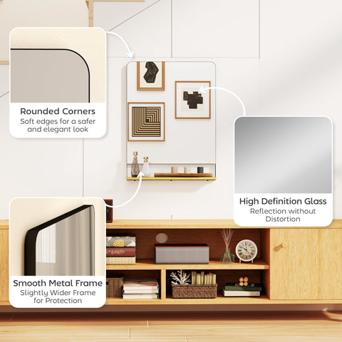 HOMCOM Wall Mirror with Wood Shelf - Black
