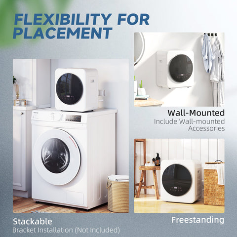 HOMCOM 4 kg Vented Tumble Dryer, 800W Compact Freestanding Front Tumble Dryer with Stainless Steel Tub and Customisable Timer, Wall-Mounted Portable Small Clothes Drying Machine, White