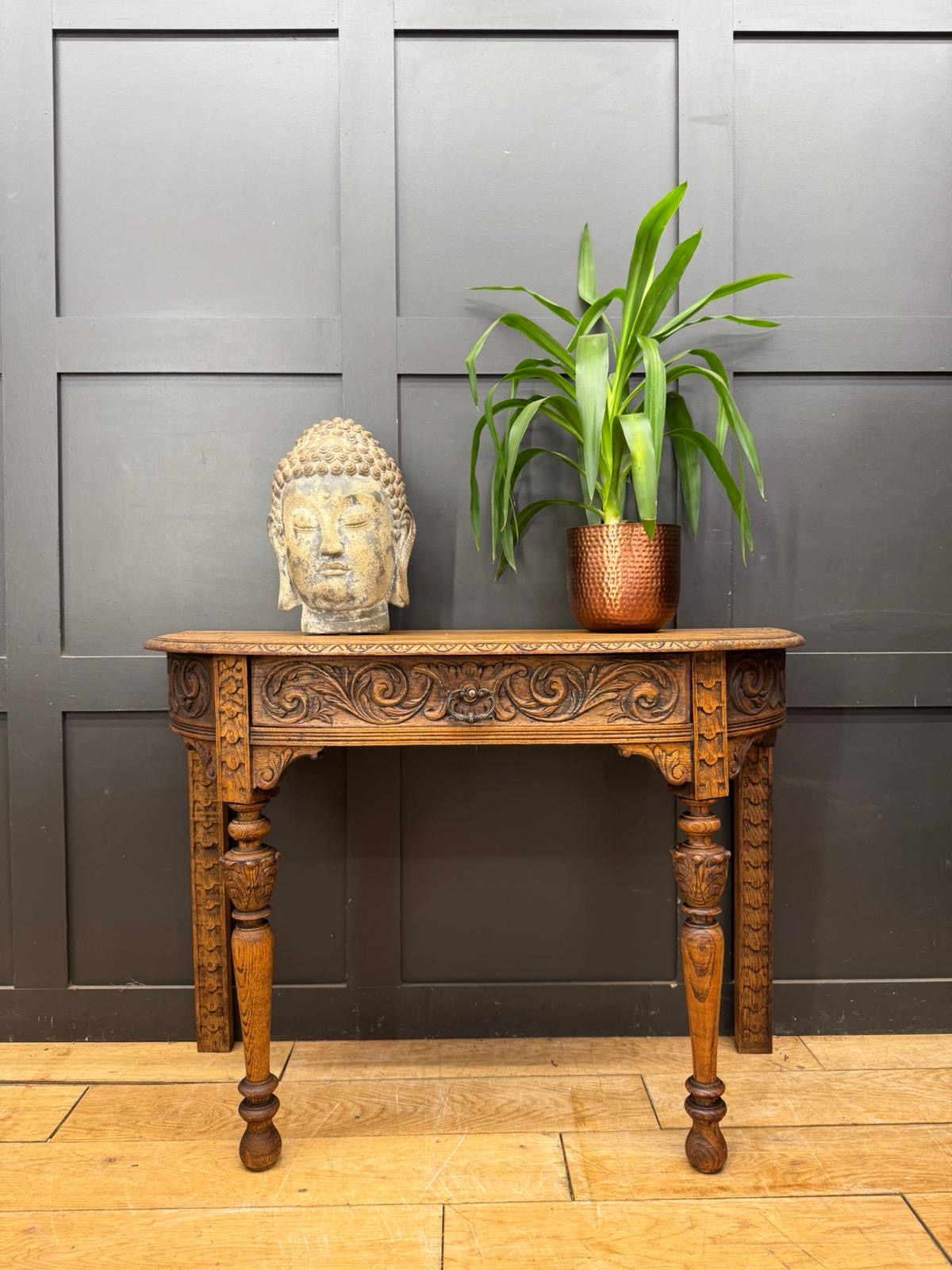 Antique Carved Oak Side Table Console Table Hall Table Drawer Desk Furniture