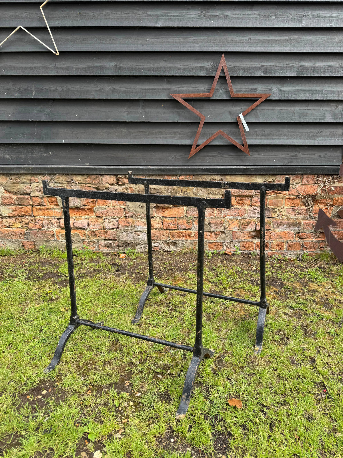Pair Antique Cast Iron Trestle Table Bases Industrial Garden Table Legs