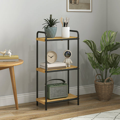 HOMCOM 3-Tier Bamboo Bathroom Storage Shelf, Freestanding Narrow Shelving Unit with Slatted Shelves for Kitchen Bathroom Living Room, 41.5 x 21.5 x 77.5 cm, Natural and Black