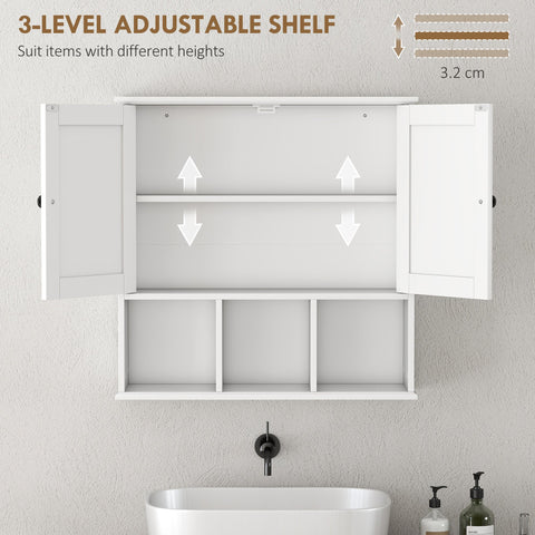 HOMCOM Farmhouse Bathroom Wall Cabinet, Wall Mounted Medicine Cabinet with Adjustable Shelf, Open Compartments, White