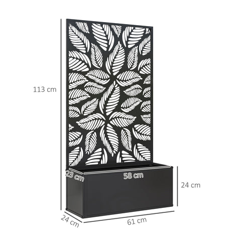 Outsunny Outdoor Metal Planter, with Back Trellis - Black
