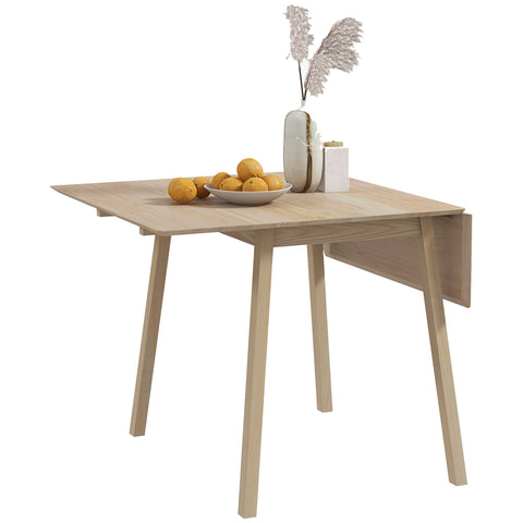 HOMCOM Solid Wood Folding Dining Table, Drop Leaf Table for 2-4 People,  Rectangle Kitchen Table for Small Space, Natural Wood Finish