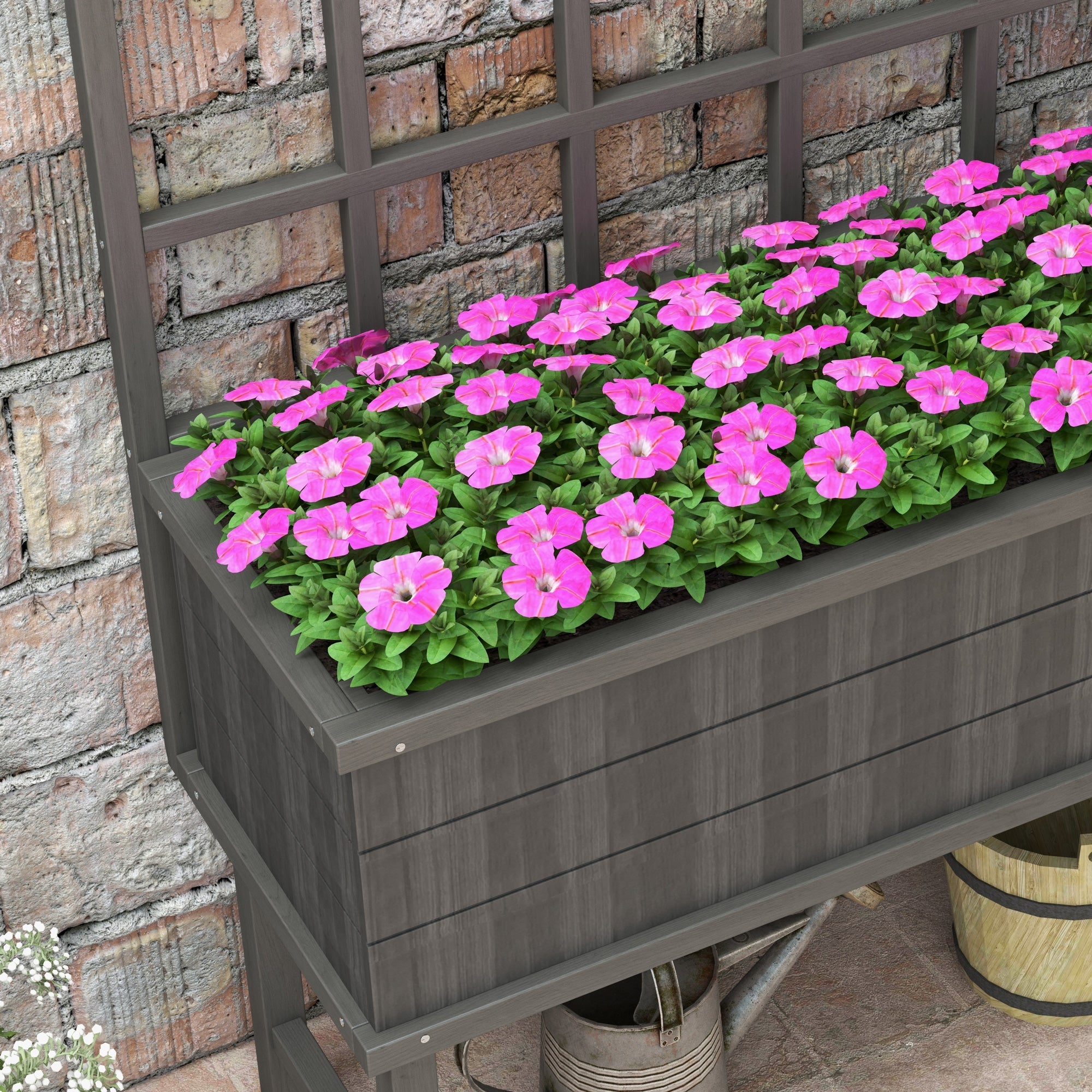 Outsunny 45 x 105cm Wooden Garden Planter, with Trellis - Grey