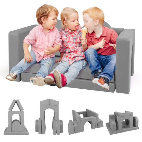 8-Piece Modular Kids Play Couch with Machine-washable Covers-Grey