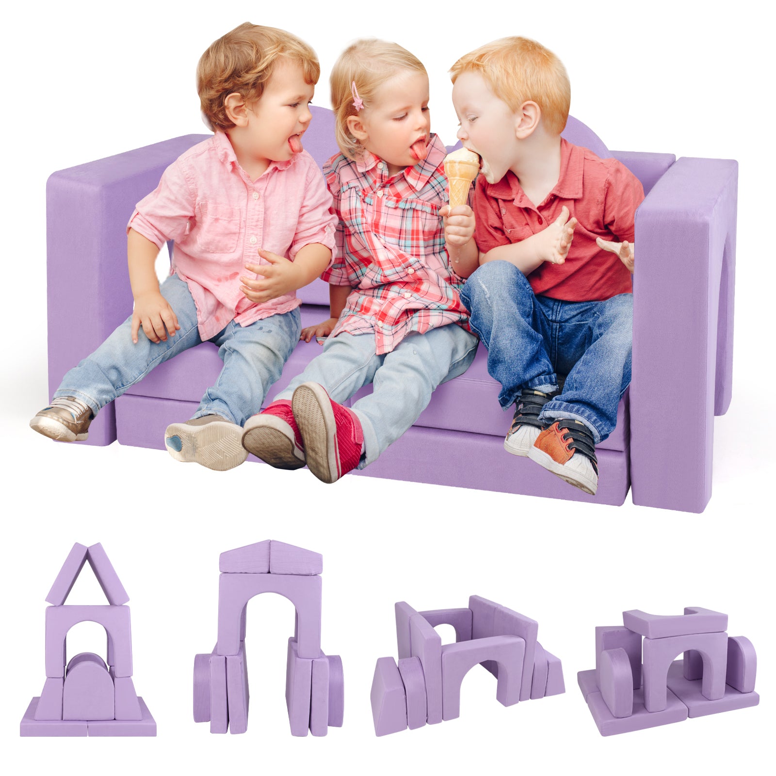8-Piece Modular Kids Play Couch with Machine-washable Covers-Grey