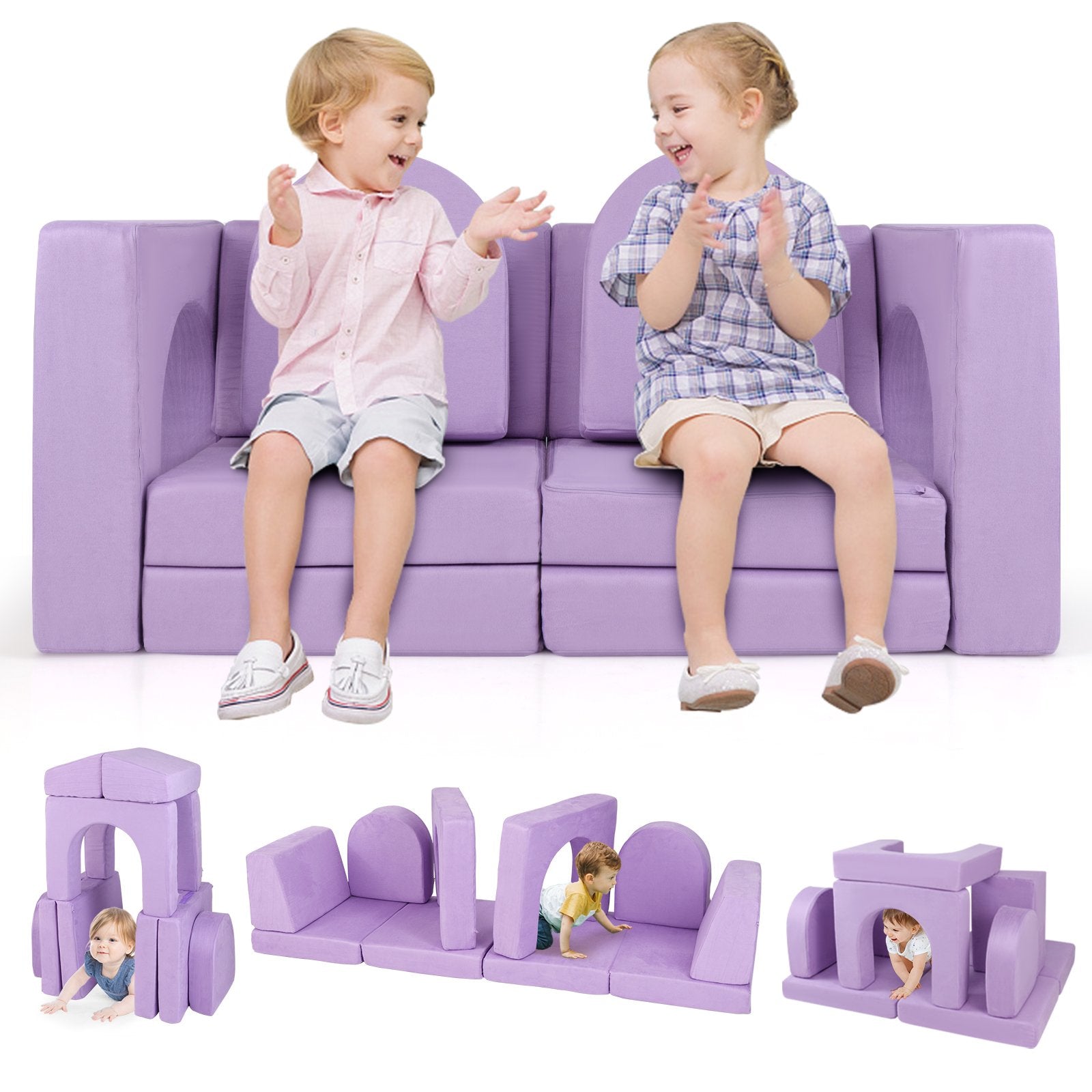 8-Piece Modular Kids Play Couch with Machine-washable Covers-Grey