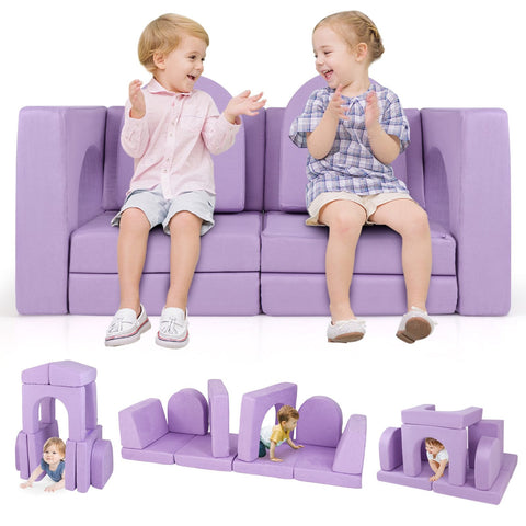 8-Piece Modular Kids Play Couch with Machine-washable Covers-Grey