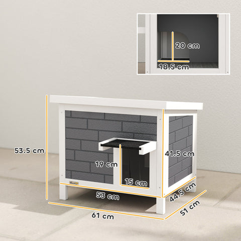 PawHut Outdoor Cat House Insulated with Openable Roof, Weatherproof Feral Cat Shelter for Rabbits, Cats, Grey