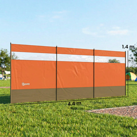 Outsunny Camping Windbreaker with Clear Windows, Carry Bag and Steel Poles, for Beach Caravan Campervan, 440 x 140cm, Orange