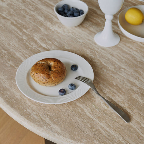 Boulanger Round Dining Table, Solid Wood & Travertine