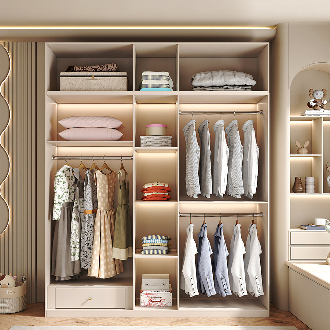 Leclerc Tall Wooden Wardrobe, Cream