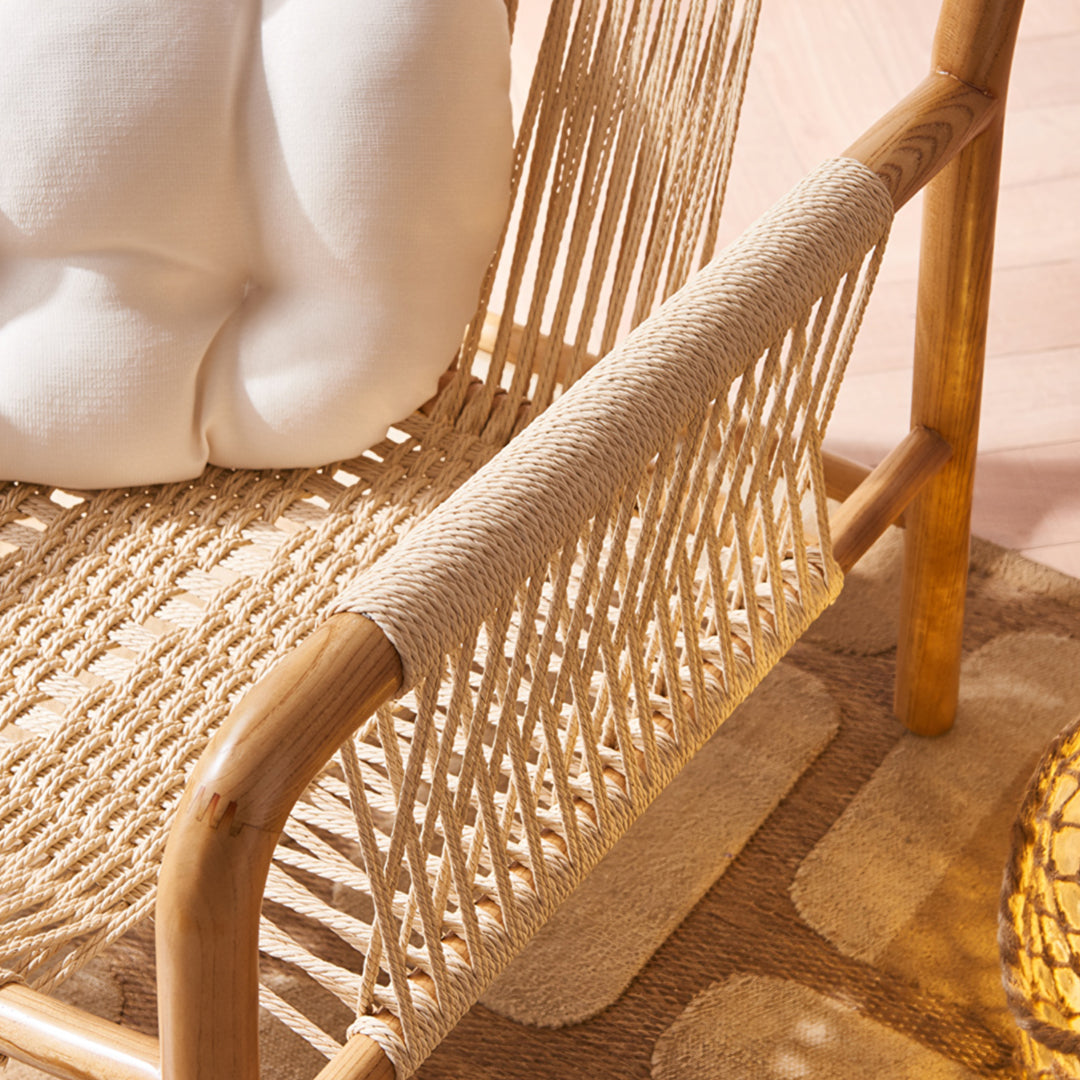 Zubkov Lounge Chair, Rattan & Solid Wood, Oak