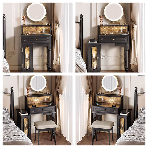 Nguyen Dressing Table With Side Cabinet & LED Mirror, Black