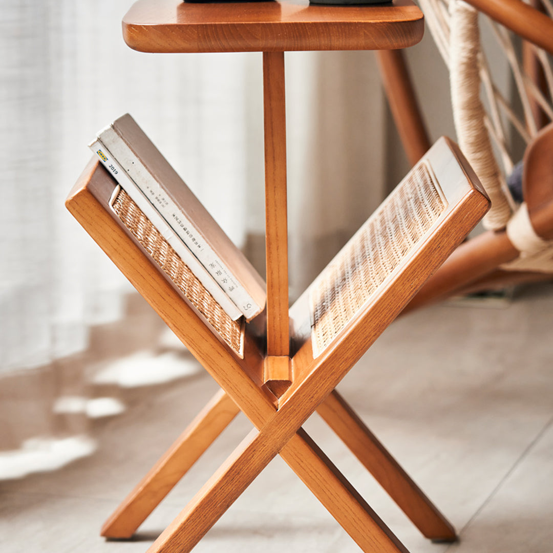 Lucas Side Table With Magazine Rack, Solid Wood & Rattan