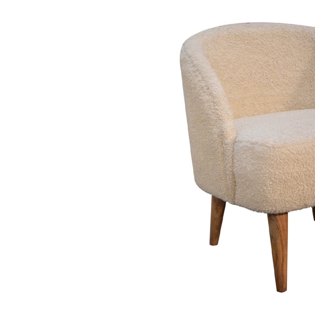 Artisan Furniture Solid Mango Wood Cream Boucle Tub Chair