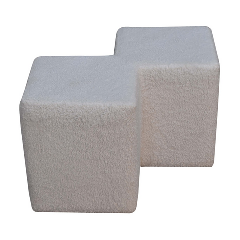 Artisan Furniture Solid Mango Wood White Boucle Twin Footstool