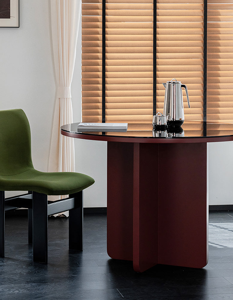 Yadav Glass Top Dining Table, Round Accent Table