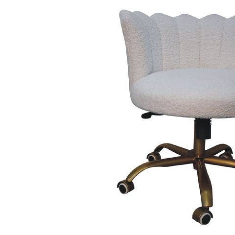 Artisan Furniture Solid Mango Wood White Boucle Swivel Chair