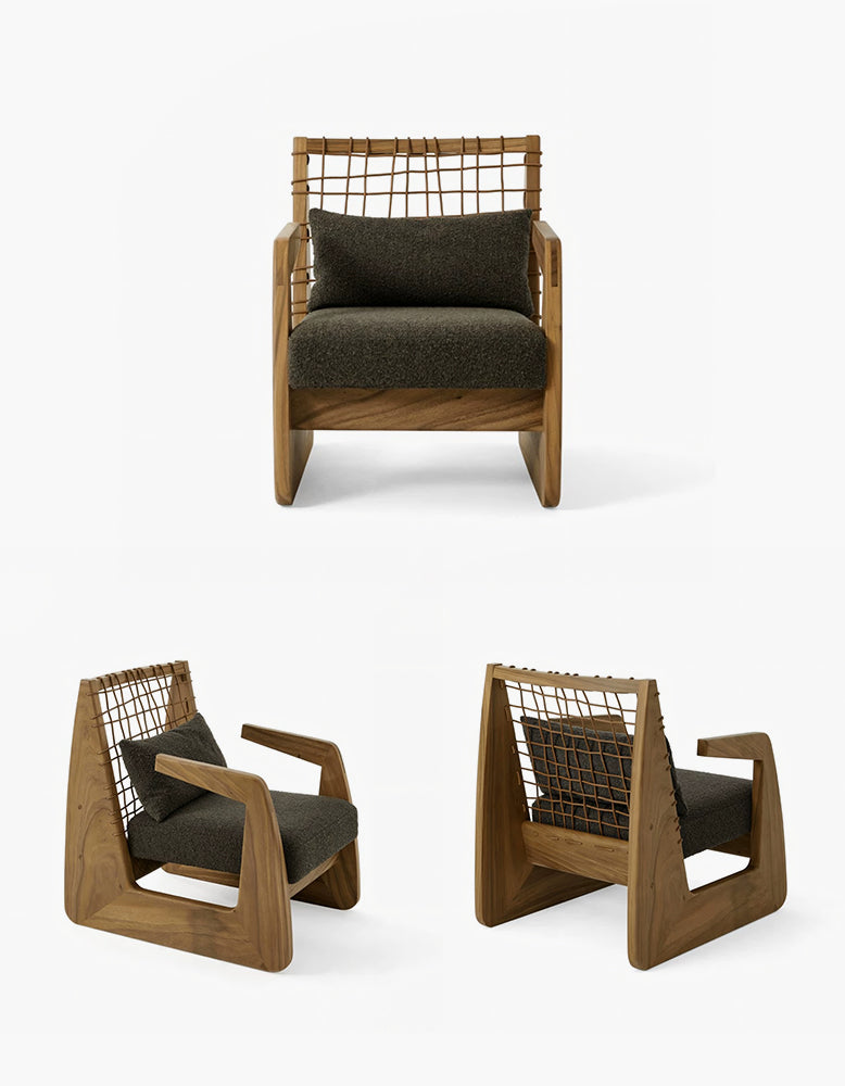 Delaney Retro Armchair, Solid Wood & Rattan