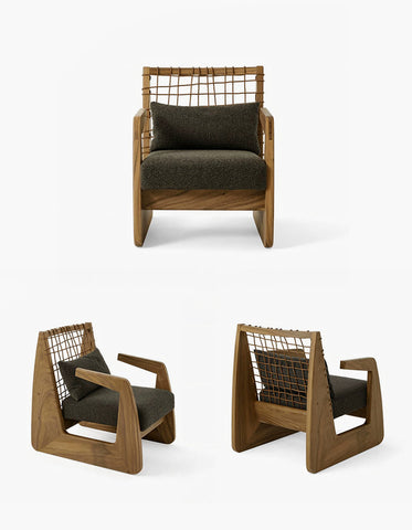 Delaney Retro Armchair, Solid Wood & Rattan